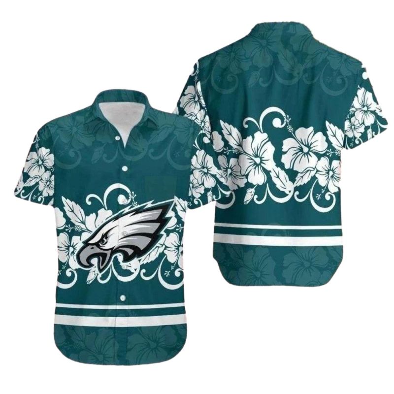 Philadelphia Eagles Tropical Hibiscus Flowers Hawaiian Shirt 1