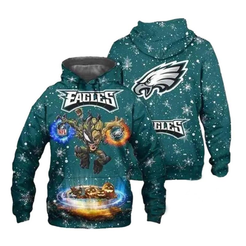 Philadelphia Eagles Venom Groot Halloween Hoodie 3D 0