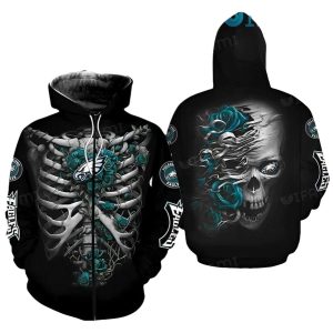 Philadelphia Eagles Zip Up All Over Print Hoodie Skeleton Roses Logo All Over Print Hoodie