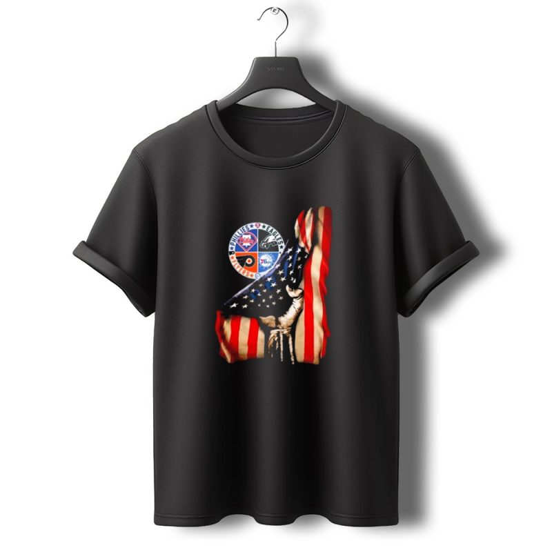 Philadelphia Phillies Eagles Flyers 76Ers Hand Pulling American Flag T Shirt T Shirt 0 1