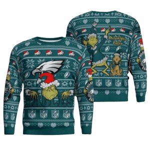 Philadelphia Eagles Grinch Santa Hat Ugly Sweater