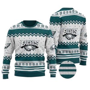 Philadelphia Eagles Logo White And Green Pattern Ugly Sweater