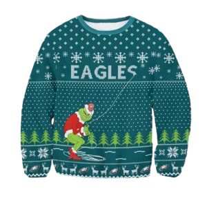 Philadelphia Eagles The Grinch Snowflakes Christmas 2025 Ugly Sweaer