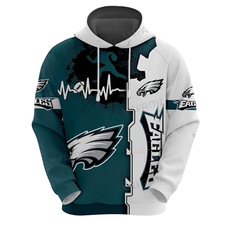 Philly Eagles Hoodie 3D Heartbeat Football White Green Philadelphia Eagles Gift 0 768X768 1