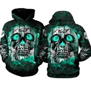 Philadelphia Eagles Neon Blue Skull All Over Print Hoodie