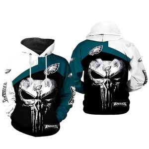 Philadelphia Eagles Punisher Skull White Green Logo All Over Print Hoodie