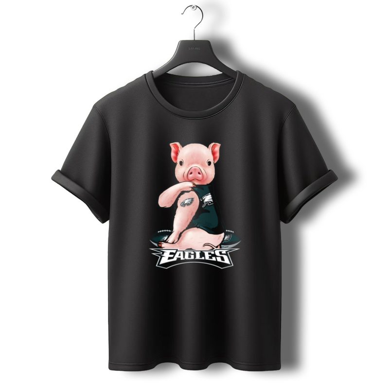 Pig Wearing Philadelphia Eagles Gear With Football And Eagles T Shirt T Shirt 0 1