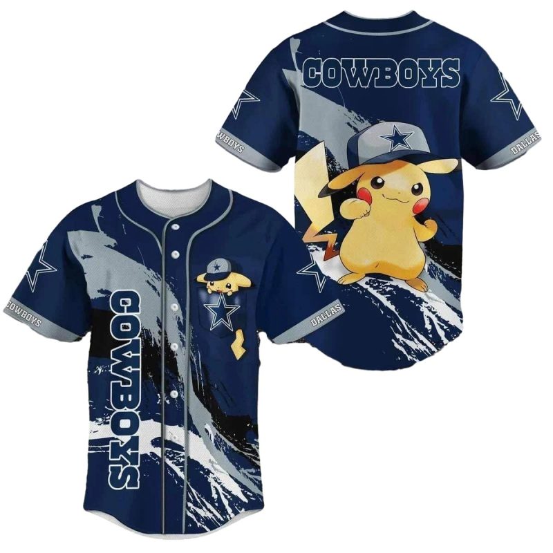 Pikachu Wearing A Hat Dallas Cowboys Baseball Jersey 1