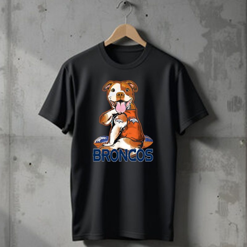 Pittbull Wearing Denver Broncos Jersey With Football And Broncos Text T Shirt 1 T Shirt 1