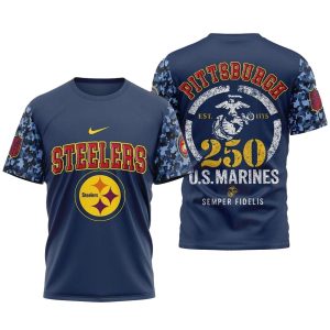 Pittsburgh Steelers 250Th Anniversary Of The United States Marine Corps AOP T-Shirt