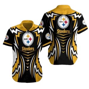 Pittsburgh Steelers Abstract Energy Yellow And Black Dynamic Swirls Hawaiian Shirt