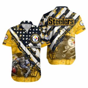 Pittsburgh Steelers American Flag And Mascot Hawaiian Shirt