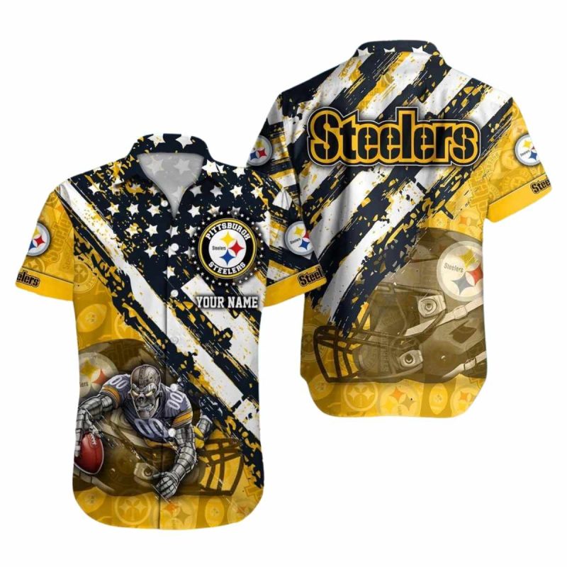 Pittsburgh Steelers American Flag And Mascot Hawaiian Shirt 1