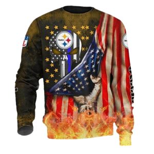 Pittsburgh Steelers American Flag Skull AOP Sweatshirt