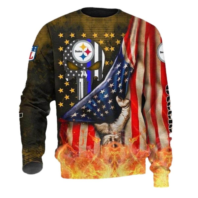 Pittsburgh Steelers American Flag Skull Aop Sweatshirt 1