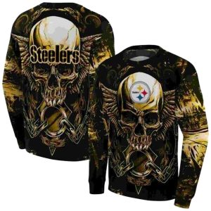 Pittsburgh Steelers Angel Skull Artwork Gold Black AOP Sweatshirt
