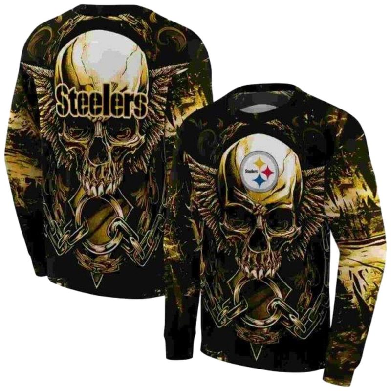 Pittsburgh Steelers Angel Skull Artwork Gold Black Aop Sweatshirt 1