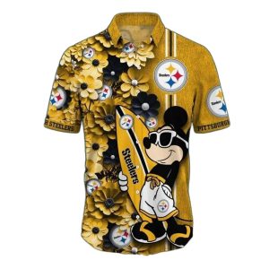 Pittsburgh Steelers Animated Character Mickey Surfing Hawaiian Shirt