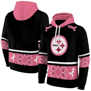 Pittsburgh Steelers Awareness Ribbon Black Pink AOP Hoodie