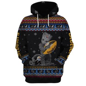 Pittsburgh Steelers Baby Groot Hug Ball Ugly Sweater AOP Hoodie