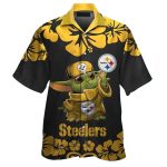 Pittsburgh Steelers Baby Yoda And Logo Hibiscus Hawaiian Shirt