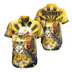 Pittsburgh Steelers Baby Yoda And Tiki Sunset Hawaiian Shirt