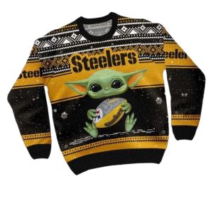 Pittsburgh Steelers Baby Yoda Hug Ball Ugly Sweater