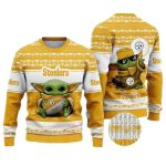 Pittsburgh Steelers Baby Yoda Hug Ball Yellow Pattern Ugly Sweater