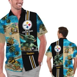 Pittsburgh Steelers Baby Yoda On The Beach Hawaiian Shirt