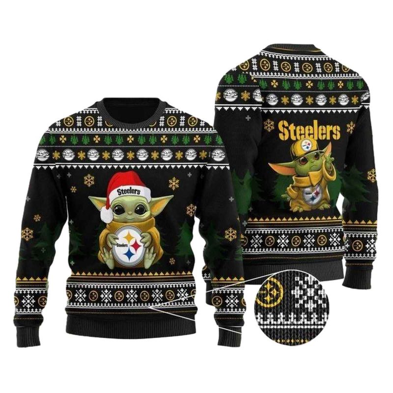 Pittsburgh Steelers Baby Yoda Santa Claus Funny Ugly Sweater 1