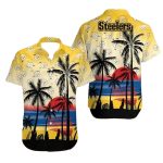 Pittsburgh Steelers Beach Sunset And Palm Tree Design Hawaiian Shirt