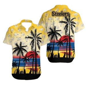 Pittsburgh Steelers Beach Sunset And Palm Tree Design Hawaiian Shirt