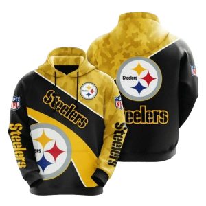 Pittsburgh Steelers Big Logo Black Gold Camo AOP Hoodie
