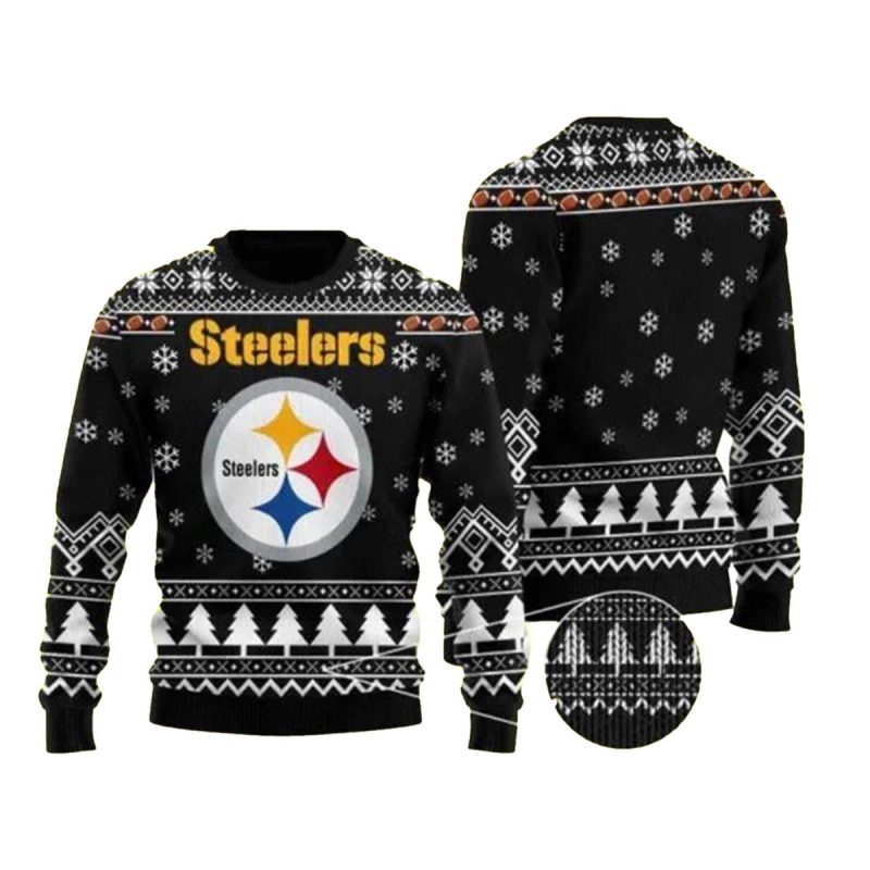 Pittsburgh Steelers Big Logo Christmas Black Pattern Ugly Sweater 1