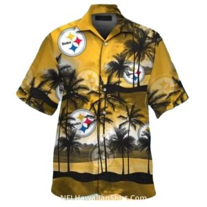 Pittsburgh Steelers Black And Gold Beach Sunset Hawaiian Shirt
