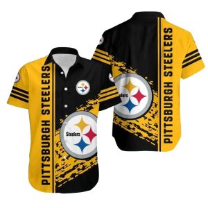 Pittsburgh Steelers Black And Gold Bold Stripe Big Logo Design Hawaiian Shirt