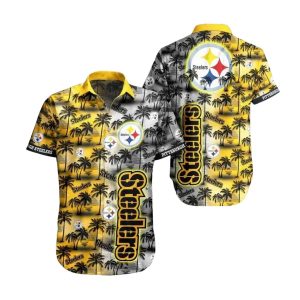 Pittsburgh Steelers Black And Gold Palm Sunset Coconut Tree Pattern Hawaiian Shirt