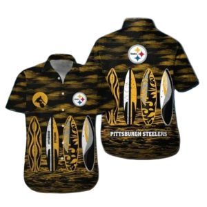 Pittsburgh Steelers Black And Gold Surfboard Art Hawaiian Shirt