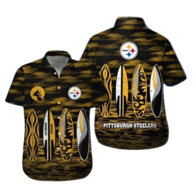 Pittsburgh Steelers Black And Gold Surfboard Art Hawaiian Shirt 1
