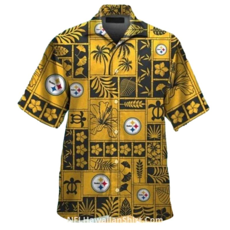 Pittsburgh Steelers Black And Gold Tribal Yellow Pattern Hawaiian Shirt 1