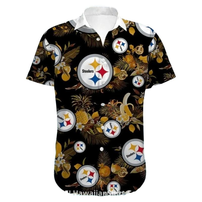 Pittsburgh Steelers Black And Gold Tropical Fruits Hawaiian Shirt 1