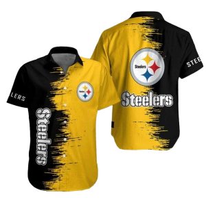 Pittsburgh Steelers Black And Yellow Brush Stroke Hawaiian Shirt