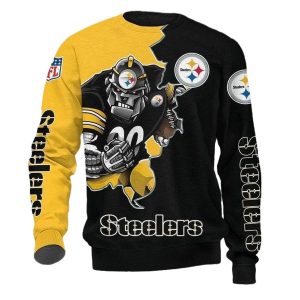 Pittsburgh Steelers Black And Yellow Mascot AOP Sweatshirt