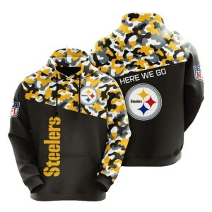 Pittsburgh Steelers Black Gold Camo AOP Hoodie