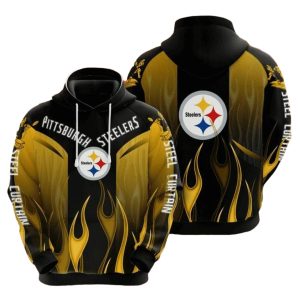 Pittsburgh Steelers Black Gold Fire AOP Hoodie