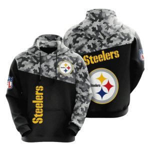 Pittsburgh Steelers Black Silver Camo AOP Hoodie