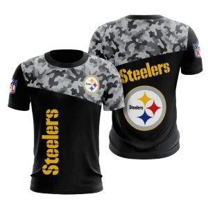 Pittsburgh Steelers Black Silver Camo AOP T-Shirt