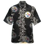 Pittsburgh Steelers Black With White Floral Hawaiian Shirt