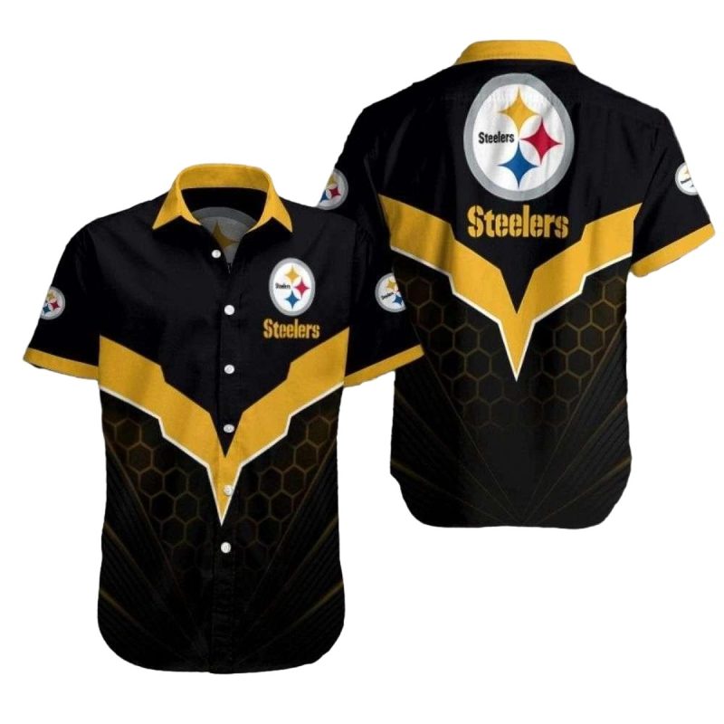 Pittsburgh Steelers Black Yellow Angular Elegance Hawaiian Shirt 1