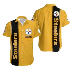 Pittsburgh Steelers Bold Black And Gold Striped Design Hawaiian Shirt